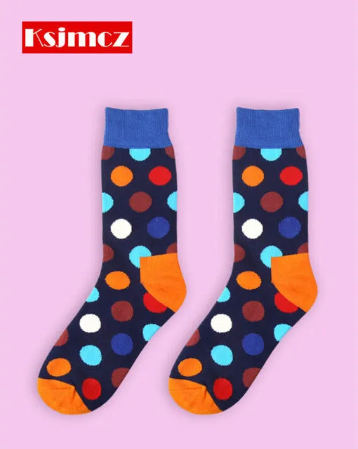 1 Pair  KSJMCZ Brand Happy Socks Wave Point British Style Men's Cotton Long Socks 8 Colors