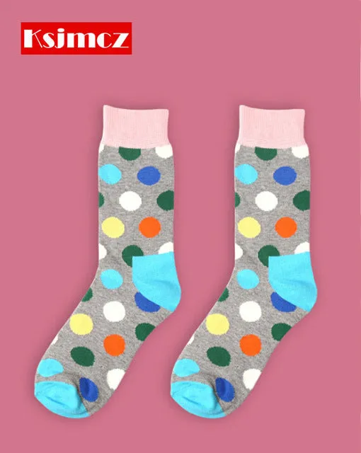 1 Pair  KSJMCZ Brand Happy Socks Wave Point British Style Men's Cotton Long Socks 8 Colors