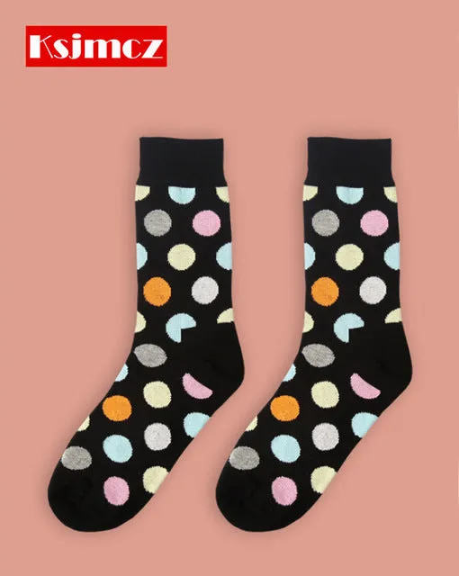 1 Pair  KSJMCZ Brand Happy Socks Wave Point British Style Men's Cotton Long Socks 8 Colors