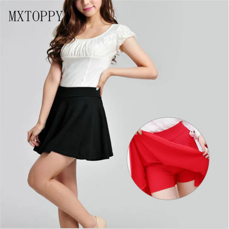 2017 Women Summer Skirt Shorts Plus Size Candy Colors Red White Pleated Skirts Prevent Exposure Elasticity Pleated Saias faldas