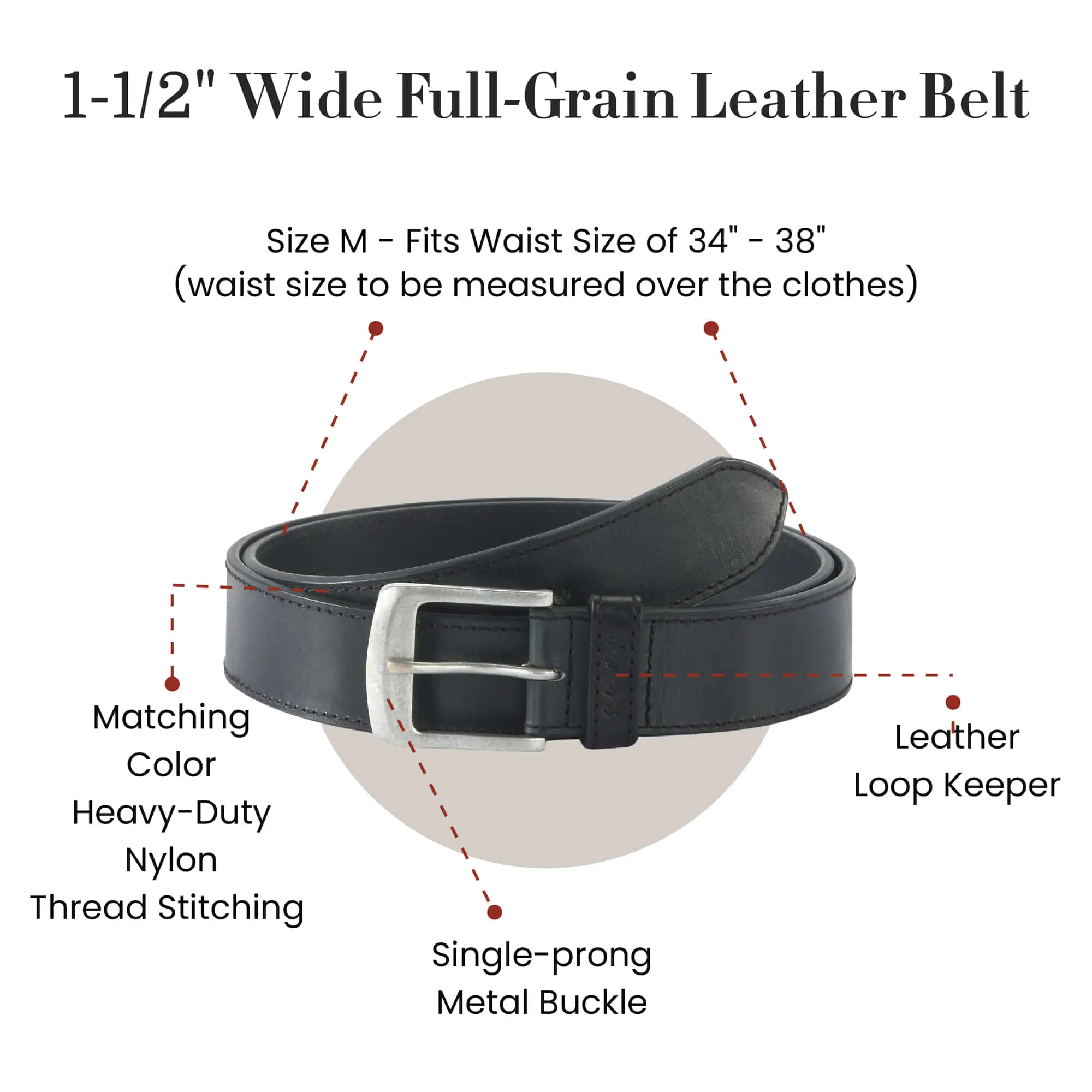 392701 Black Leather Belt with Silver Color Buckle | Style n Craft