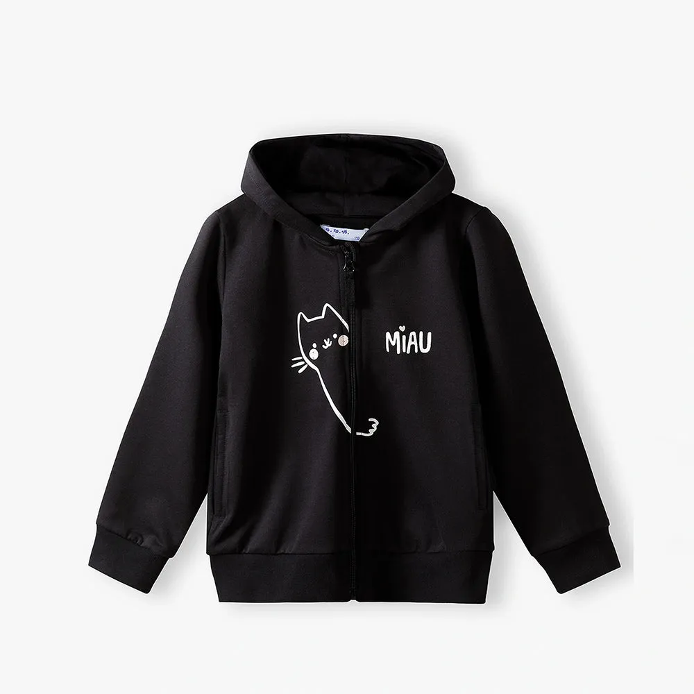 5.10.15 Miau Cat Black Terry Zipper Hoodie 12361