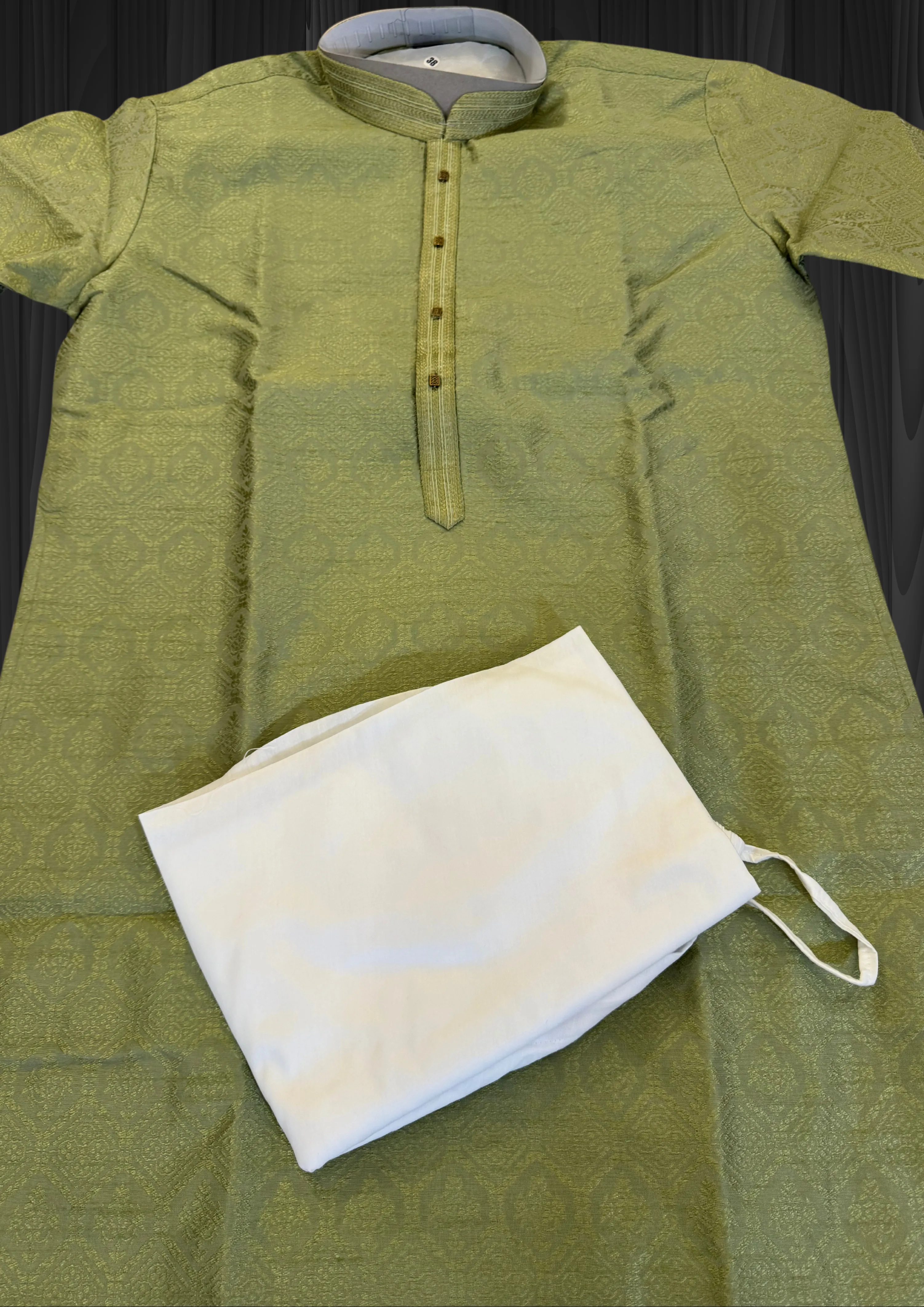 Alluring Pastel Green Color Art Silk Embroidered Neck Kurta With Pajama Pant For Men