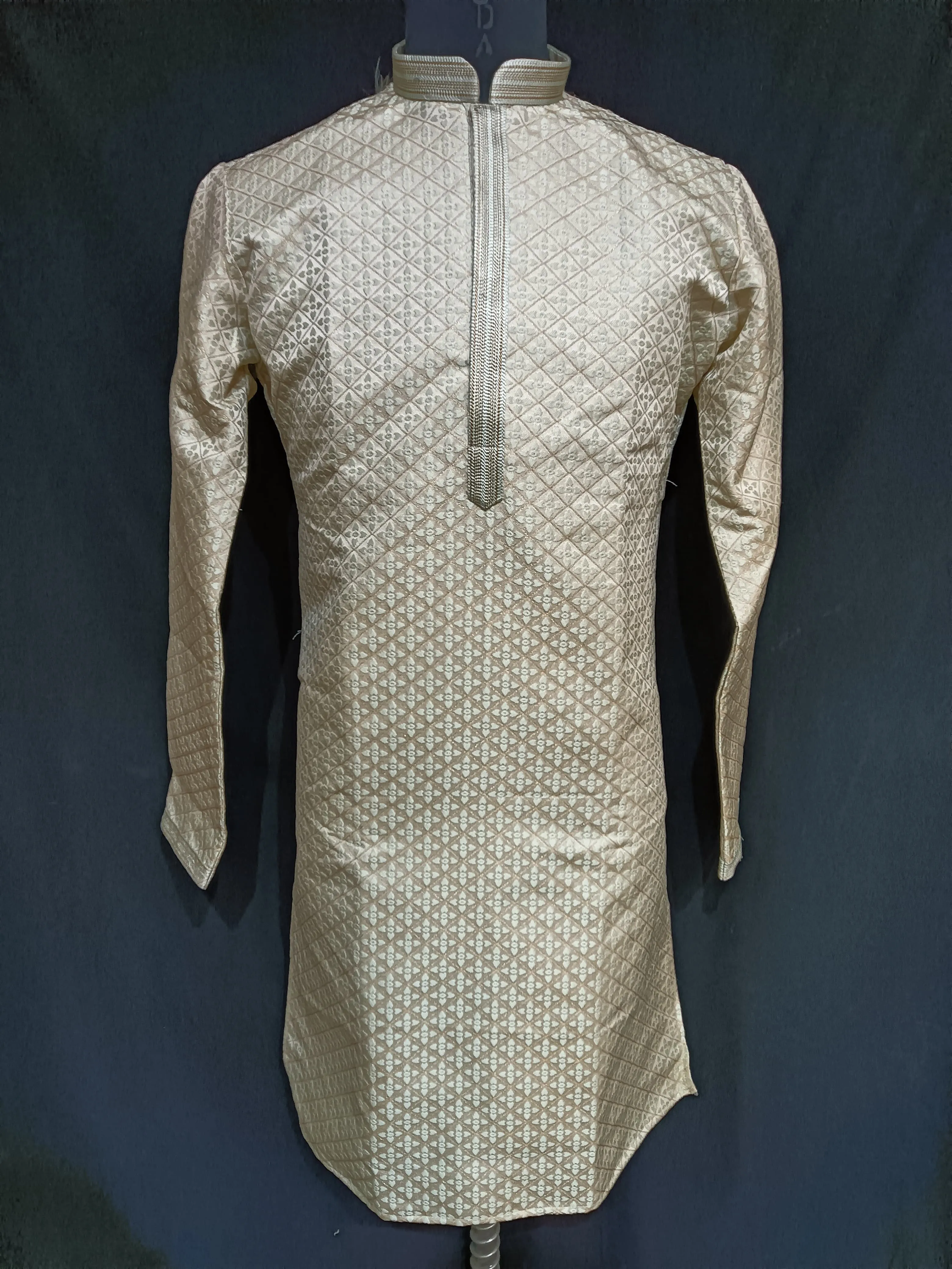 Alluring Pista Green Color Satin Brocade Kurta And Pajama Pant For Men