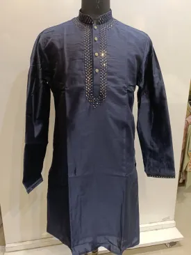 Appealing Blue Colored Embroidery Work Silk Kurta With Pajama For Men