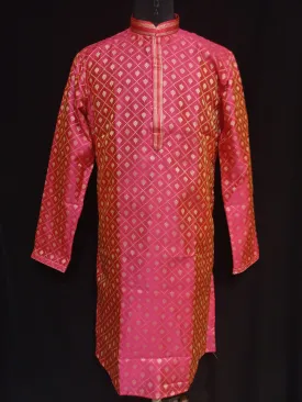 Attractive Rani Pink Color Banarasi Zari Brocade  Kurta Suits For Men