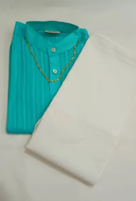 Attractive Sky Blue Colored Cotton Plain Kurta And Pajama Pant With Chain For Men