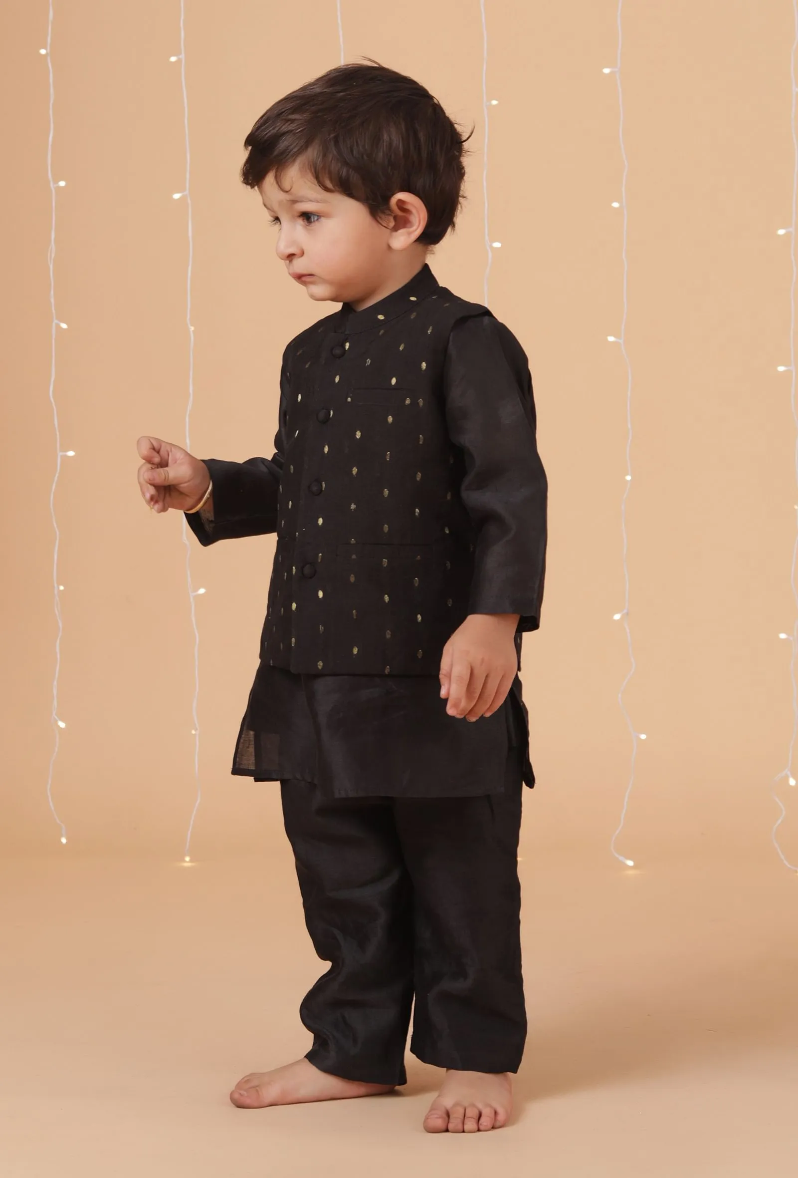 Black Buti Chanderi Nehru Jacket