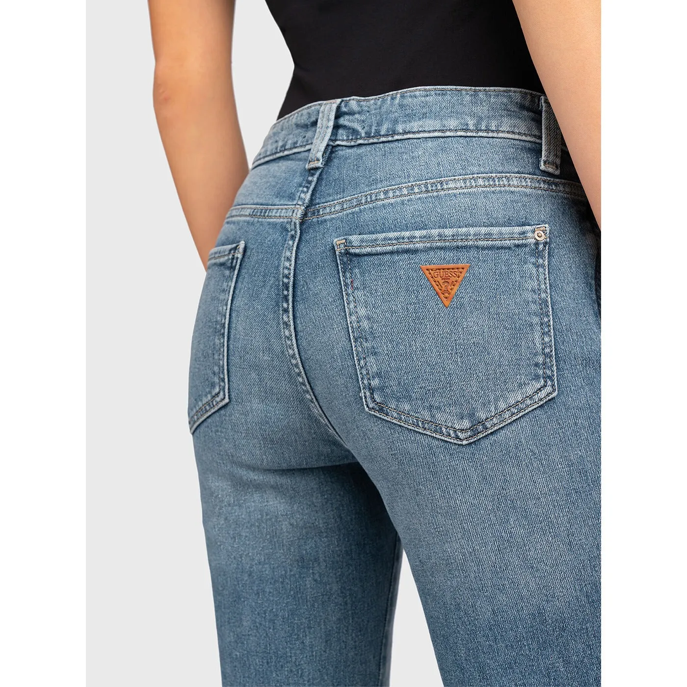 Blue Mid Rise Sexy Straight Jeans