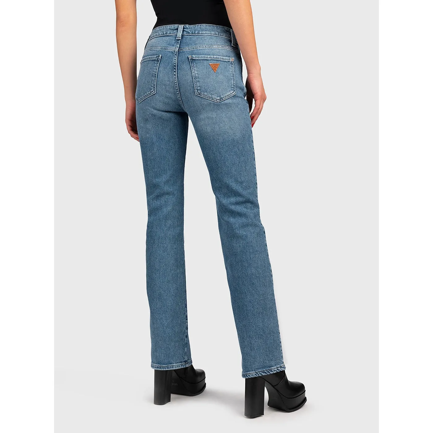 Blue Mid Rise Sexy Straight Jeans