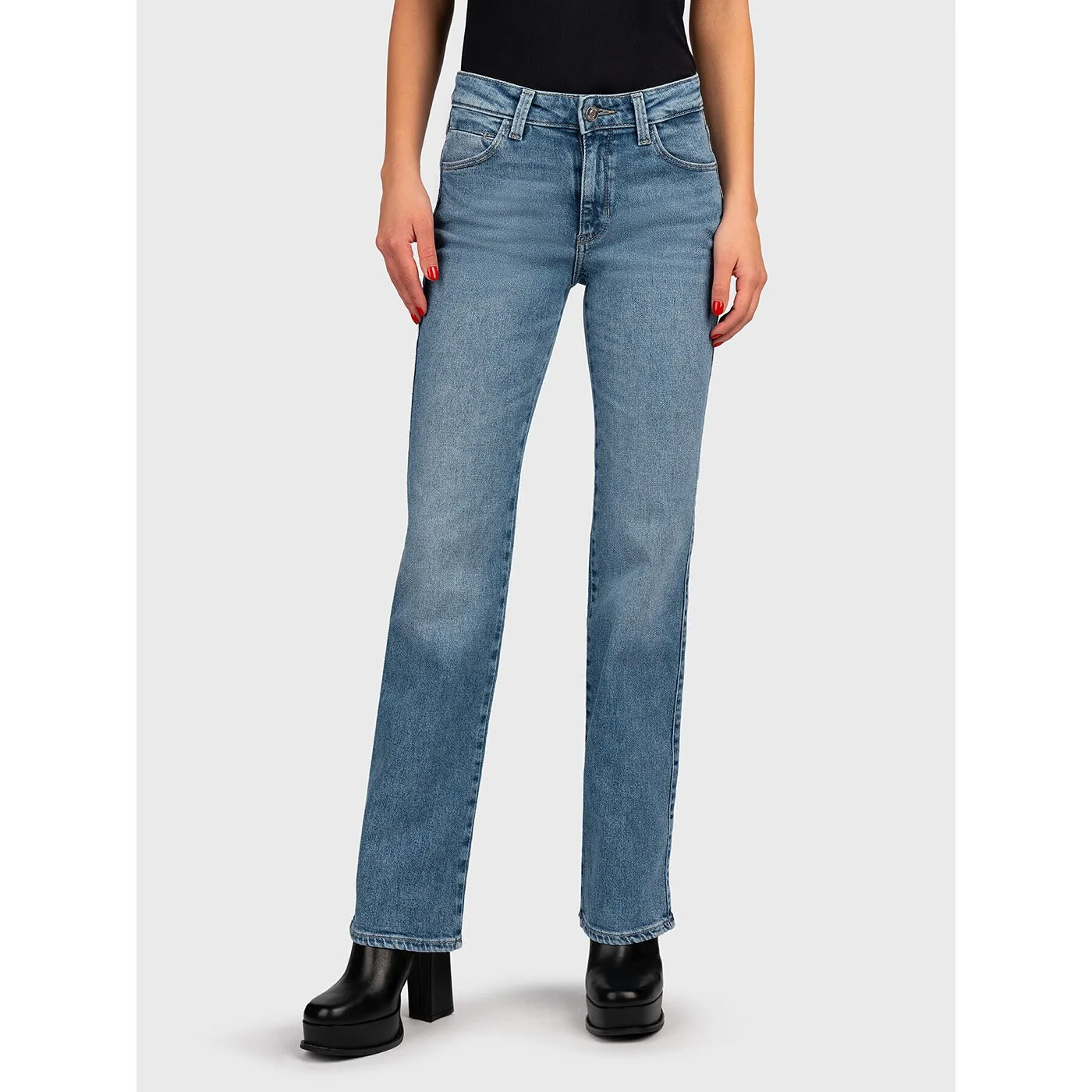 Blue Mid Rise Sexy Straight Jeans