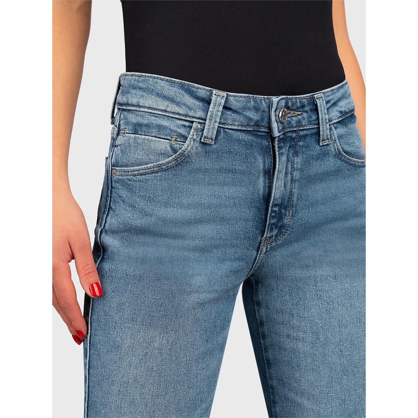 Blue Mid Rise Sexy Straight Jeans