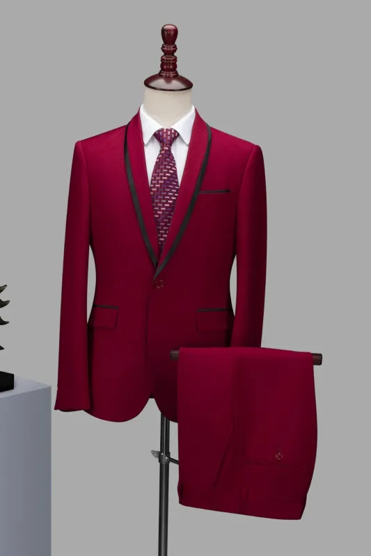 Burgundy Shawl Lapel Two Piece One Button Men Prom Suits