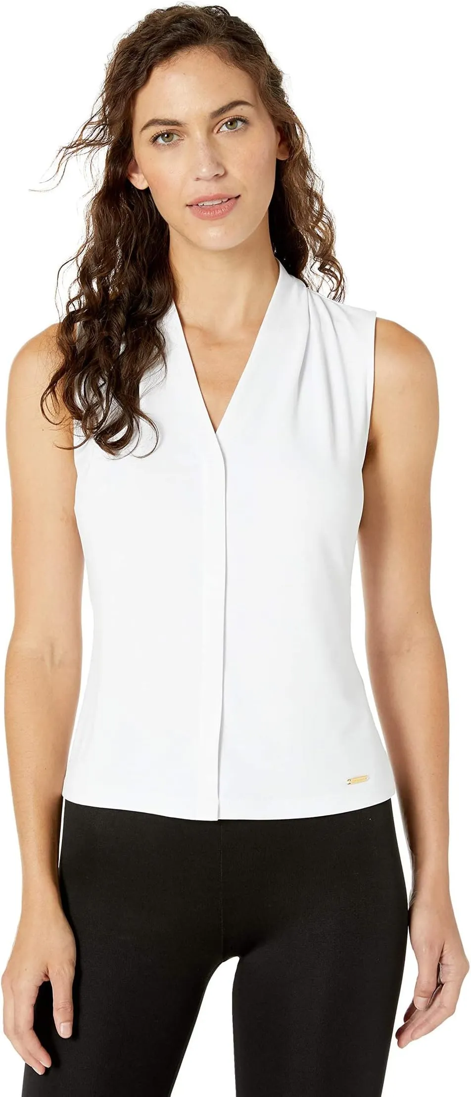 Calvin Klein Women's Solid Sleeveless V-Neck Tank (Small and Regular) ,  white