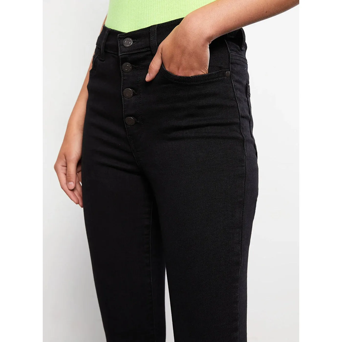 Charcoal Black Button Fly High Rise Jeans