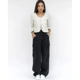 Charcoal Cargo Wide Leg Jeans