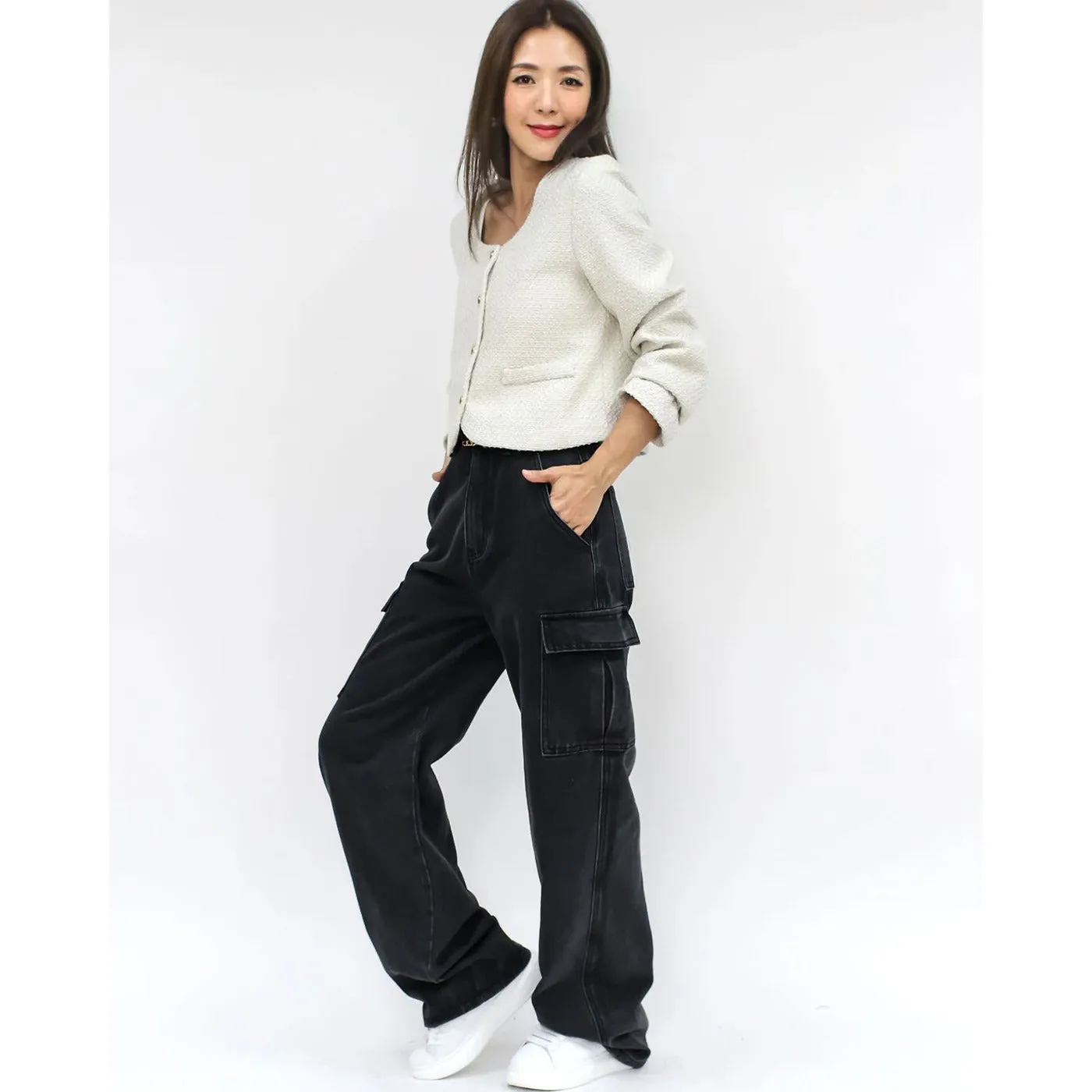 Charcoal Cargo Wide Leg Jeans