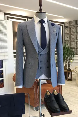 Chic Blue Peaked Lapel Three Pieces Prom Suits for Men