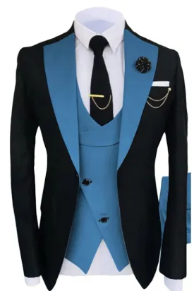 Chic Blue Shawl Lapel Three Pieces Prom Suits for Men