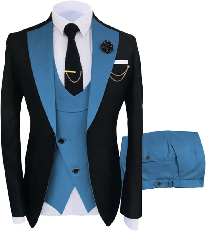 Chic Blue Shawl Lapel Three Pieces Prom Suits for Men