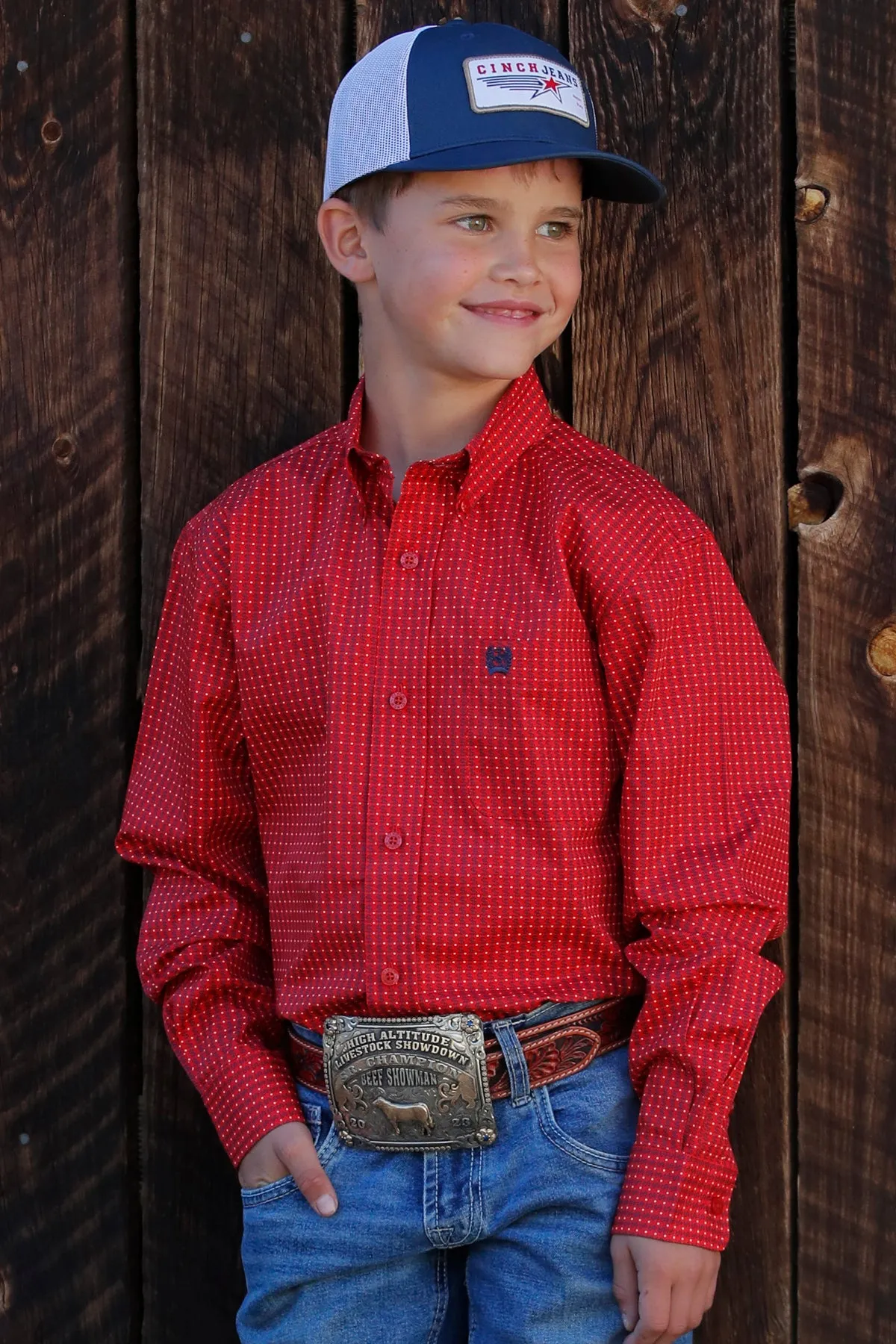 Cinch Red Dollar Sign Print Button-Down Shirt for Boys