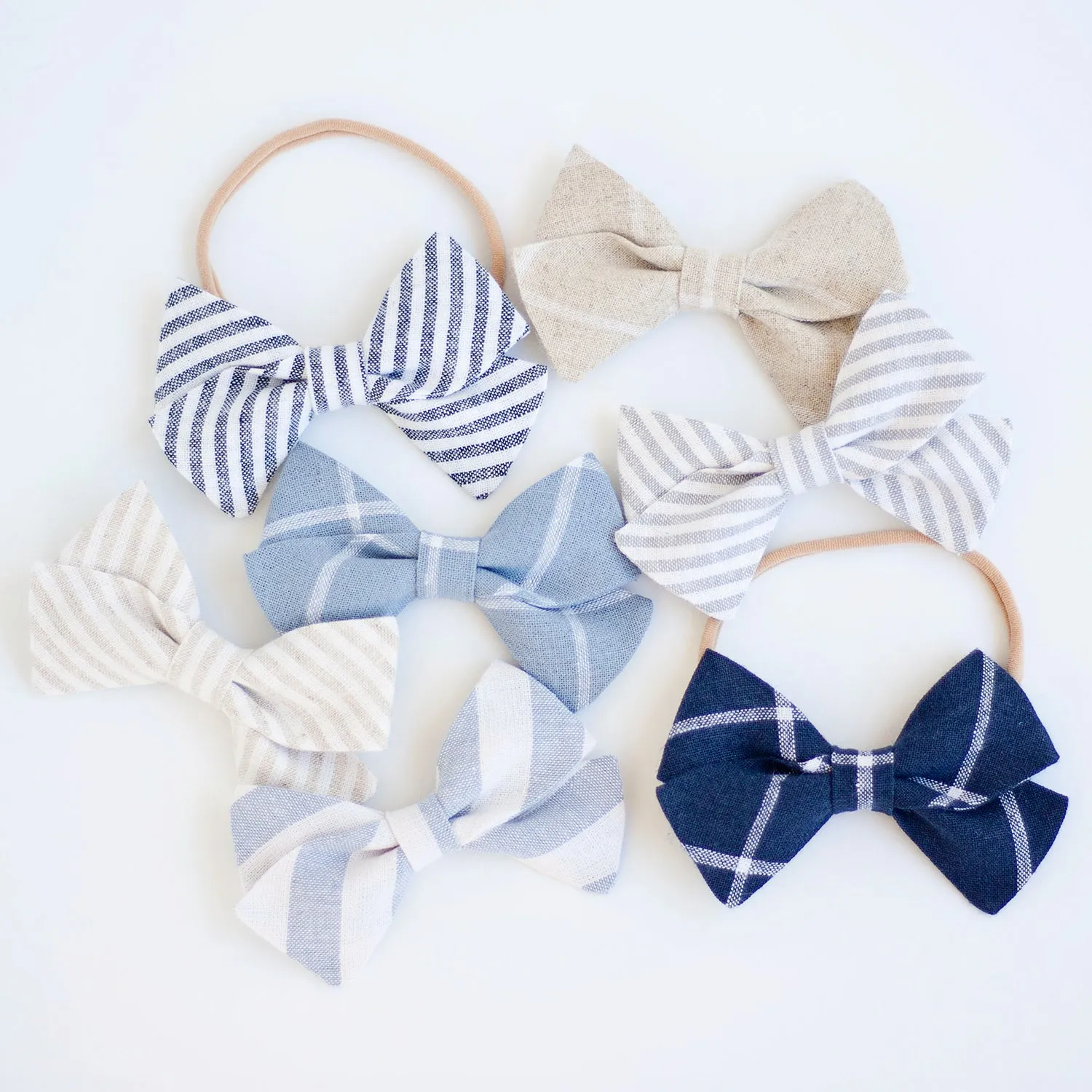 Classic Hair Bow Clip Or Headband / Gray Linen Stripe