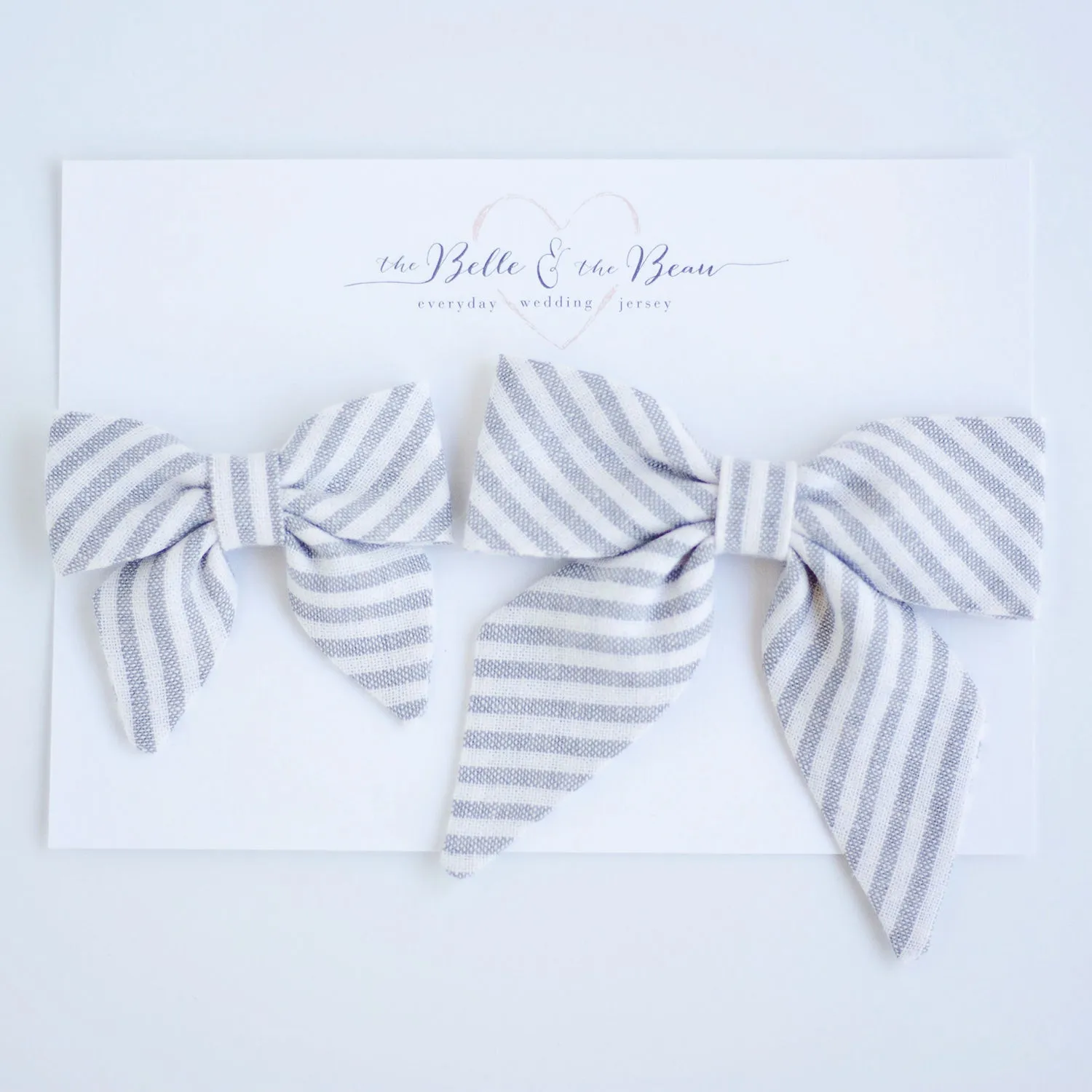 Classic Hair Bow Clip Or Headband / Gray Linen Stripe