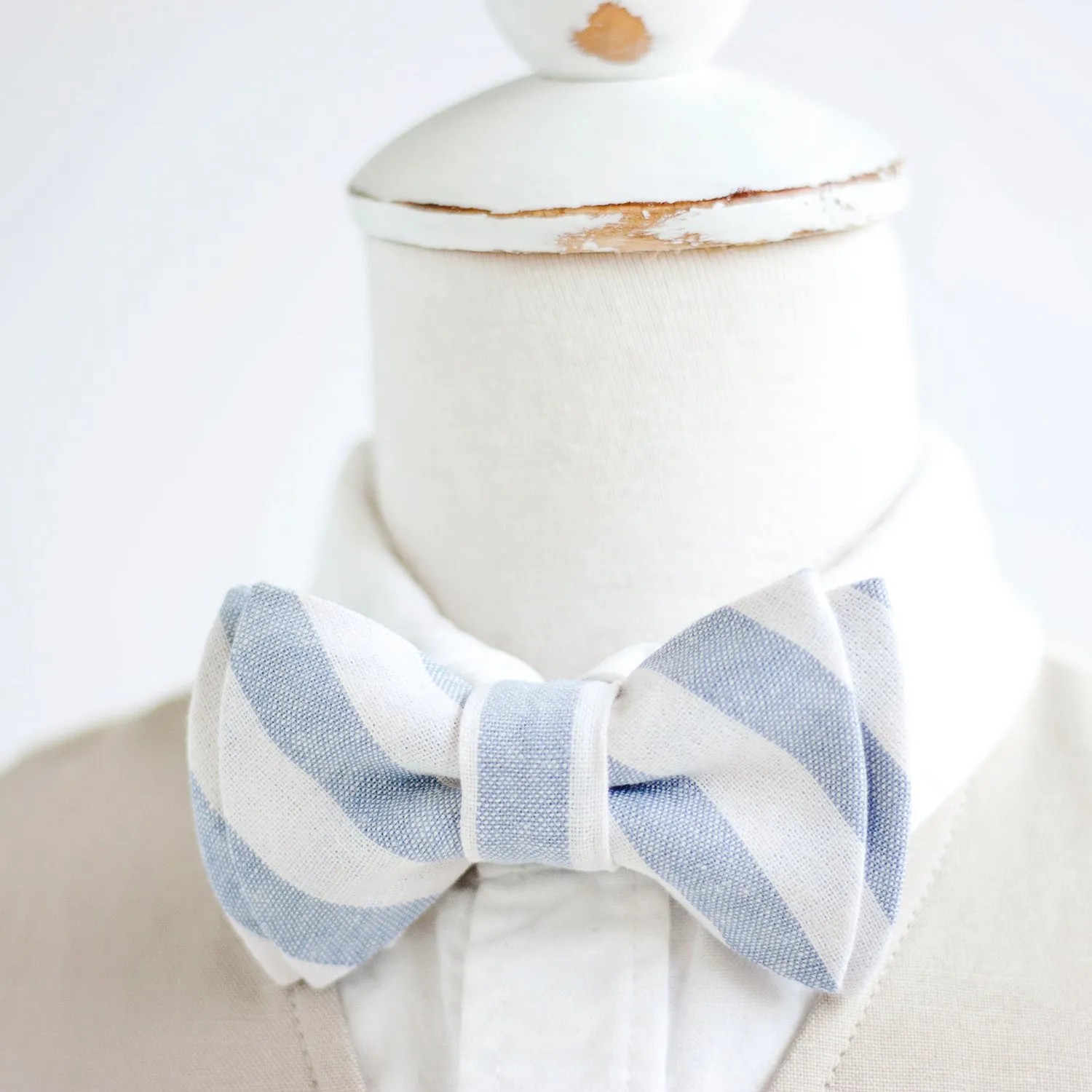 Classic Hair Bow Clip Or Headband / Wide Chambray Linen Stripe