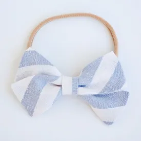 Classic Hair Bow Clip Or Headband / Wide Chambray Linen Stripe