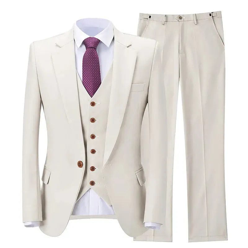 Classy Beige Wedding Tuxedos Suits Slim Fit Bridegroom For Men 3 Pieces Groomsmen Formal Business Outfits Party (Jacket Vest Pants)