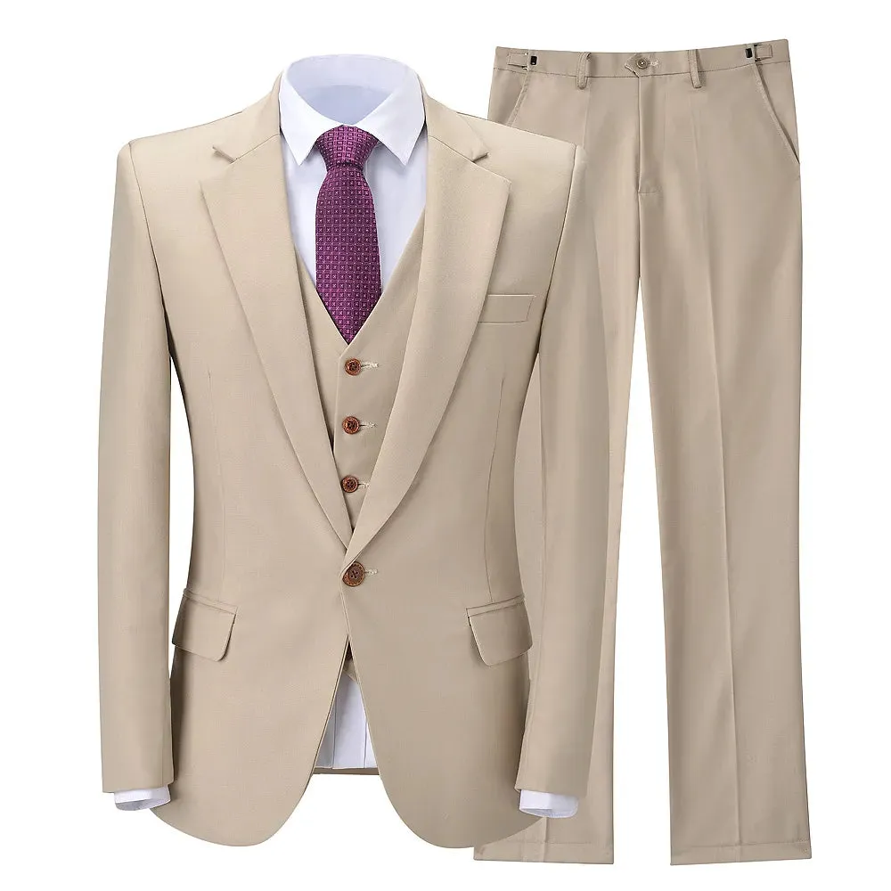 Classy Beige Wedding Tuxedos Suits Slim Fit Bridegroom For Men 3 Pieces Groomsmen Formal Business Outfits Party (Jacket Vest Pants)