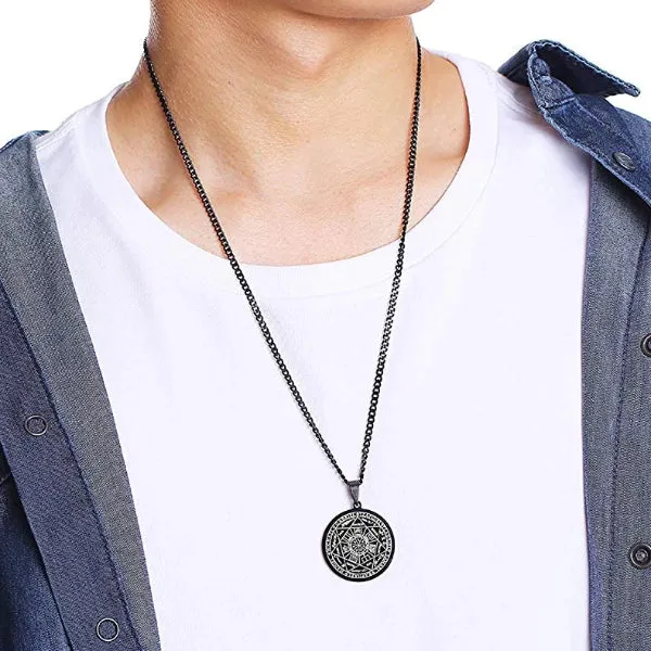 Classy Men Black Coin Pendant Necklace