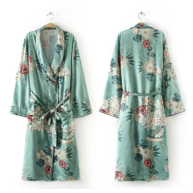 Colorful Floral Print Long-Sleeves Kimono