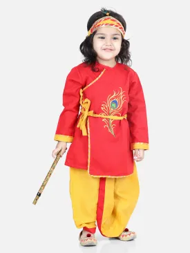 Cotton Embroidery Kanhaiya Dhoti Kurta Mukut Sets For Boys-Red