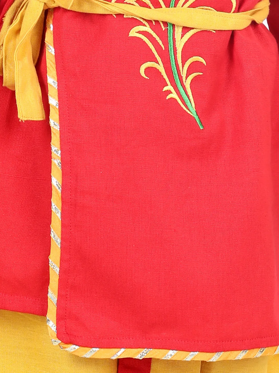 Cotton Embroidery Kanhaiya Dhoti Kurta Mukut Sets For Boys-Red