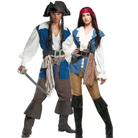 Couples Caribbean Captain Pirate Outfit Cosplay Costumes Fancy Dress Halloween Adult