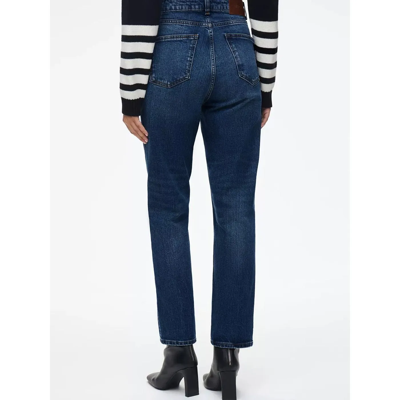 Dark Blue Mid Rise Slim Mom Jeans