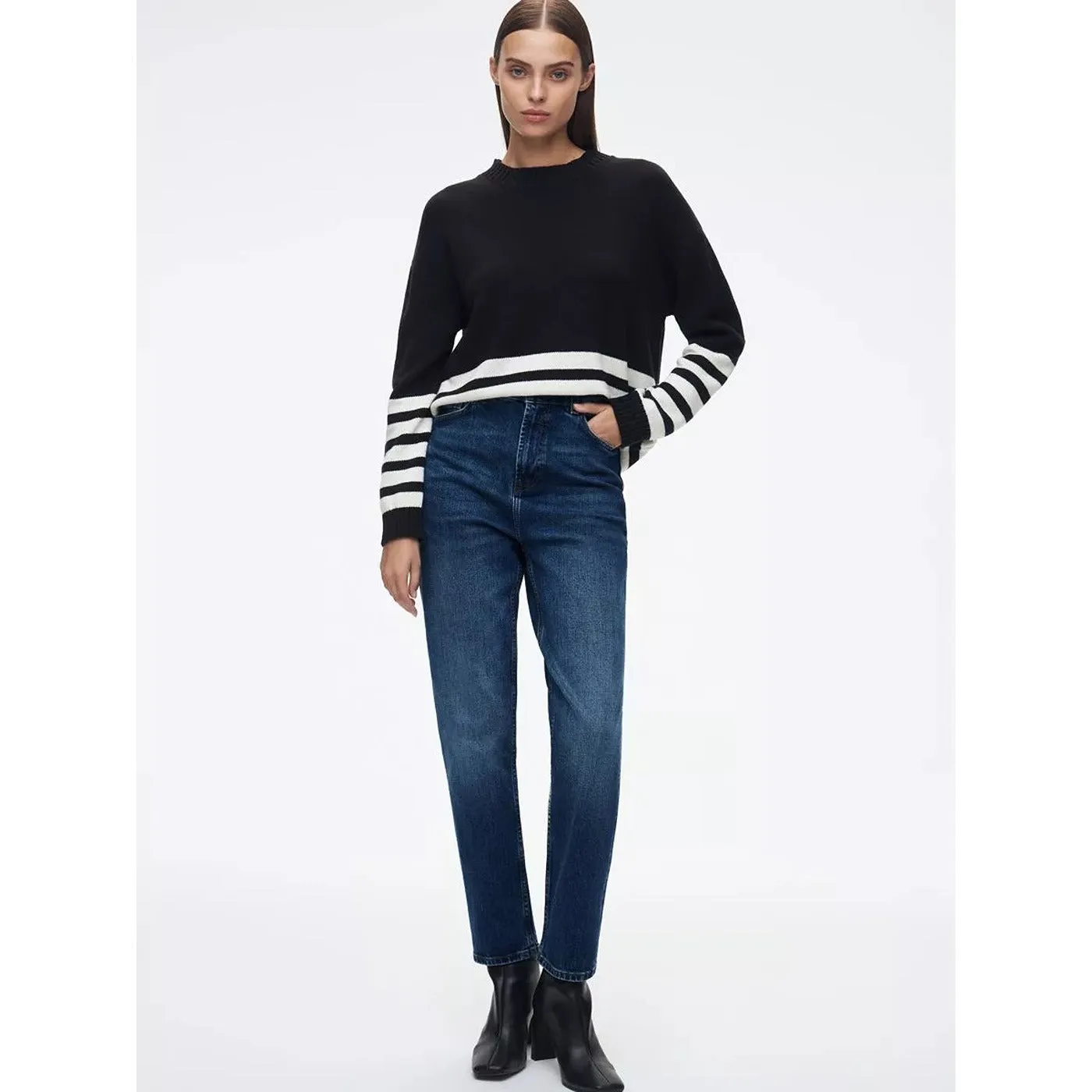 Dark Blue Mid Rise Slim Mom Jeans