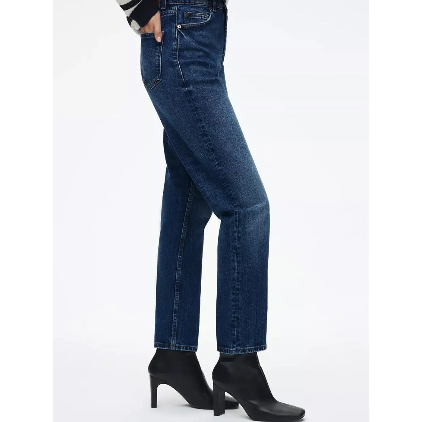 Dark Blue Mid Rise Slim Mom Jeans