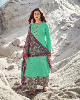 Designer Salwar Green Cotton Suits Set for Women with Embroidery