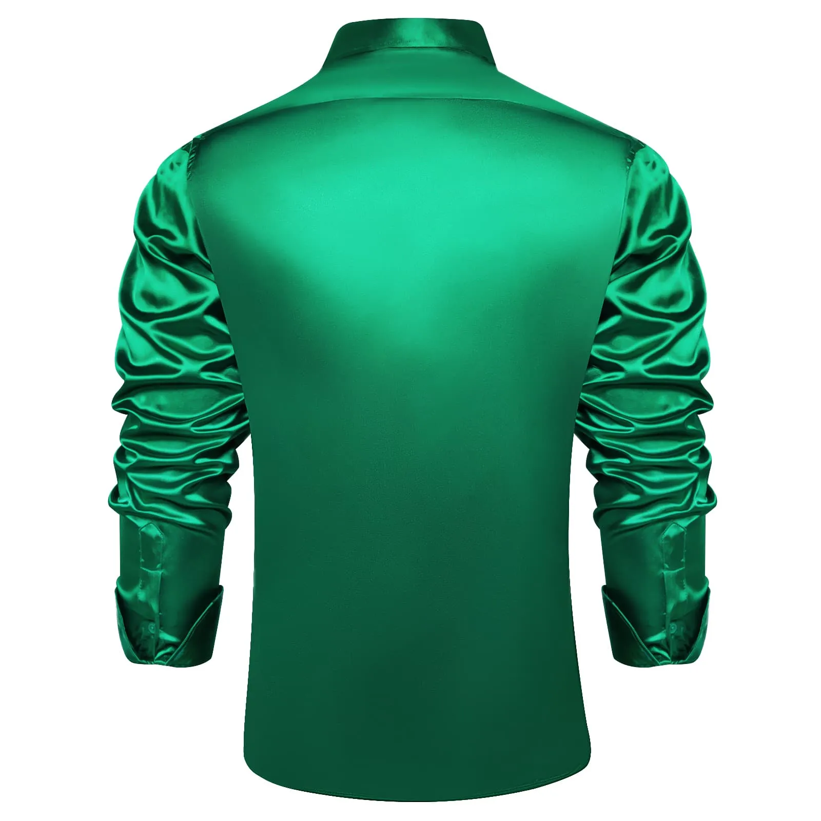 DiBanGu Long Sleeve Shirt Parakeet Green Solid Satin Men's Silk Shirt