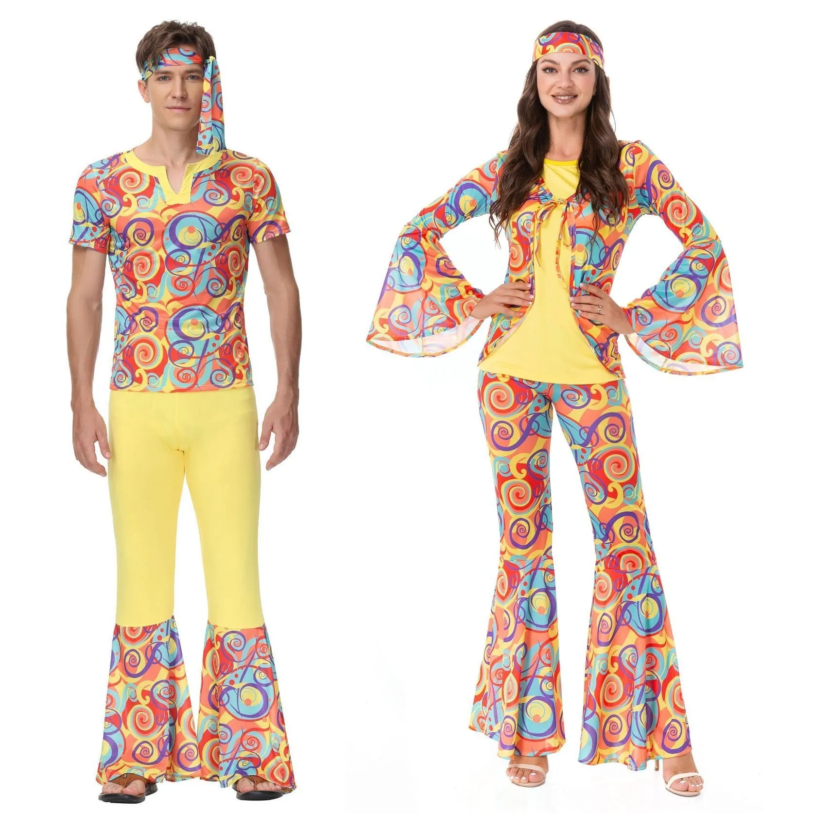 Disco 70s Fancy Dress Retro hip-hop hippie Couple Stage Costumes Halloween