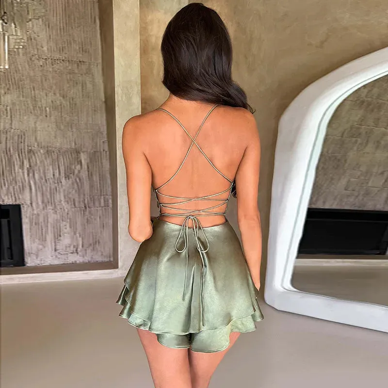 Elegant A-line Bandage Spaghetti Strap Summer Nightclub Sexy Party Mini Dress