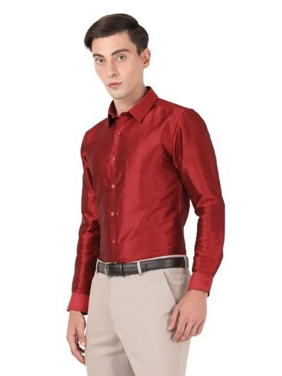 Eye-Catching Maroon Plain Formal Shirt For Men