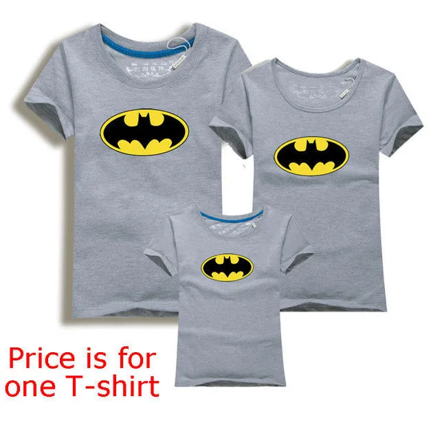 Family Look Batman T Shirts Summer Family Matching Clothes Father Mother Kids Cartoon Outfits New Cotton Tees Free Drop Shipping