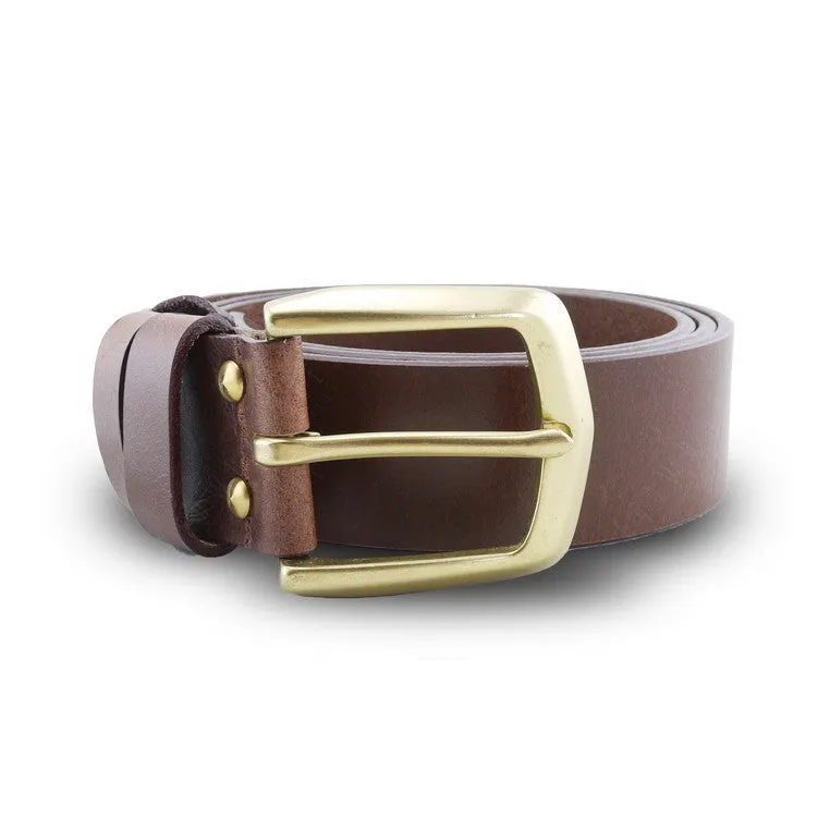 Full Grain Genuine Leather Belt - Milano Tan Belt Solid Brass Arrow Buckle