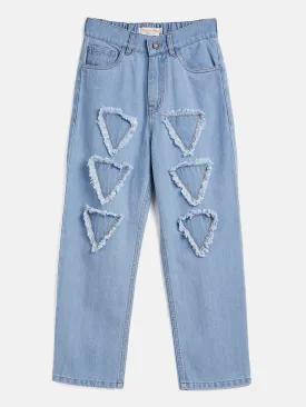 Girls Ice Blue Triangle Patch Jeans