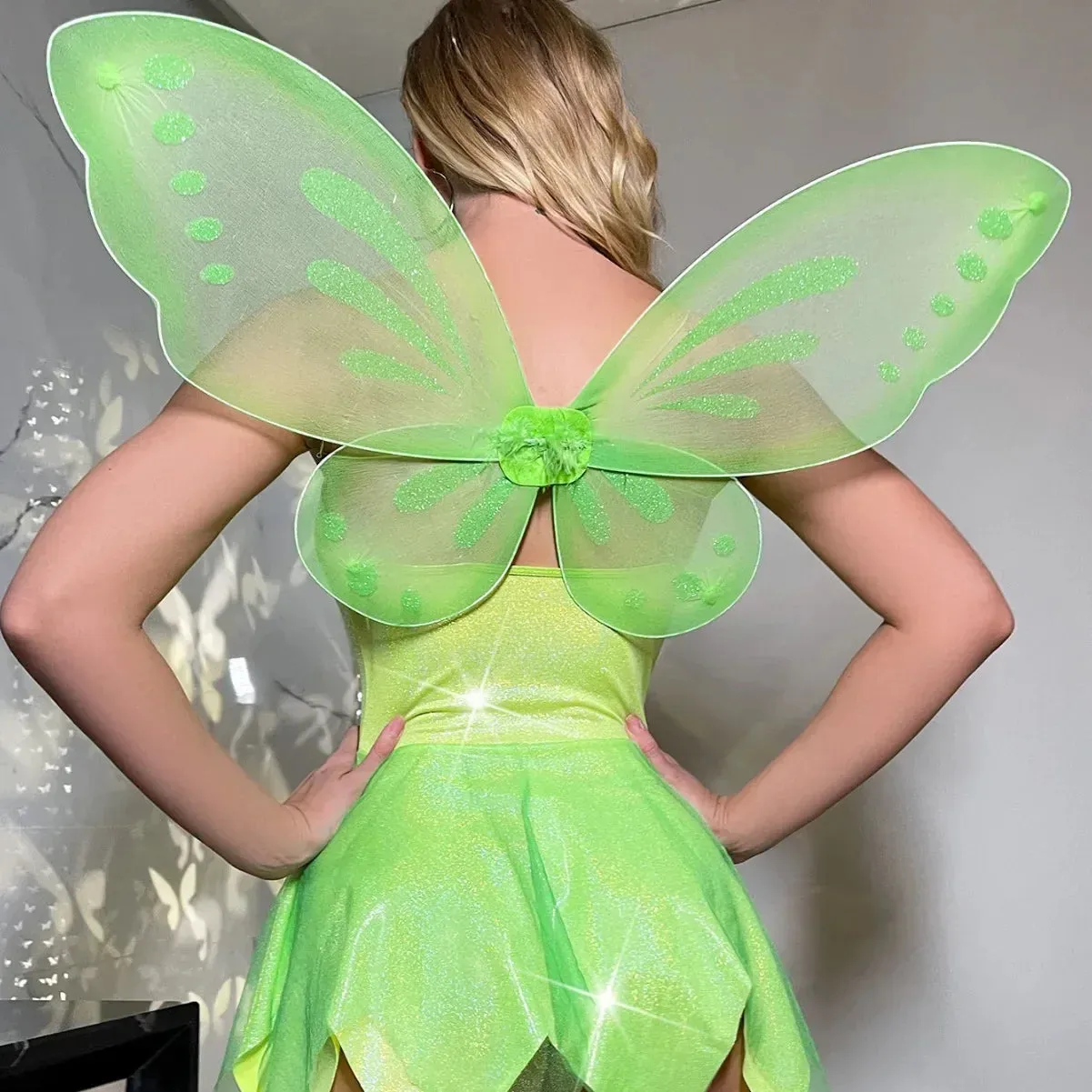 Green Birthday Bell Cosplay Role Fairy Party Play Wings Short Tinker Outfit