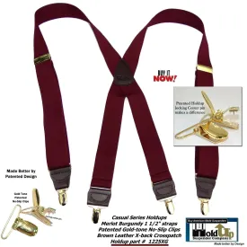 Holdup Suspender Company Merlot Burgundy Colored Men's Suspenders In X-Back Style With No Slip Gold-tone clips