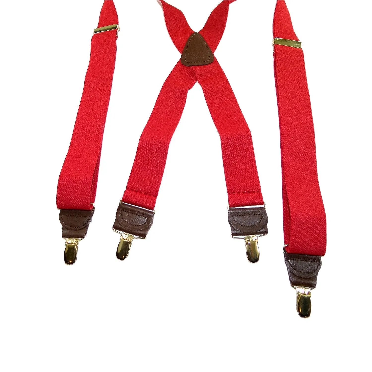 Holdup's Fire Engine Red Casual Series Suspenders in X-back Style with USA Patented No-slip Gold Clips